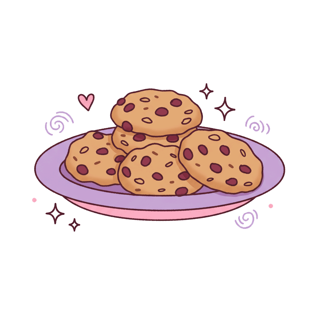 A hand-drawn, sticker-style illustration of a small plate with a few cozy oatmeal craisin cookies stacked casually. The cookies are soft and lumpy with visible bright red craisin chunks, drawn in a playful, doodle-like style. The plate is simple and round, surrounded by sketchy sparkles, swirls, or hearts for extra charm. The art style is whimsical and cartoonish with bold outlines, bright colors, and a light, cozy vibe. No words or text—just a cute little sticker clip perfect for Hippie Helper Creations.